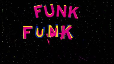 Funk metin animasyonu ve siyah arkaplanda lekeler. Sosyal medya ve iletişim arayüzü kavramı dijital olarak oluşturulmuş video.