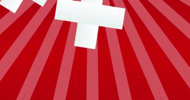 Kırmızı çizgilerin üzerine düşen beyaz haçların animasyonu. şekil ve hareket kavramı dijital olarak oluşturulmuş video.