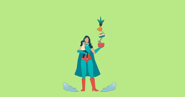 Image Superhero Mother Daughter Icon Plants Retro Future Social Media — Stock Photo, Image