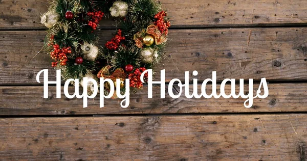 Digital Composite Happy Holidays Text Christmas Wreath — Stock Photo, Image