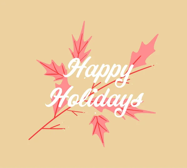 Composition Happy Holidays Text Pink Christmas Leaves Red Background Christmas — Stock Photo, Image