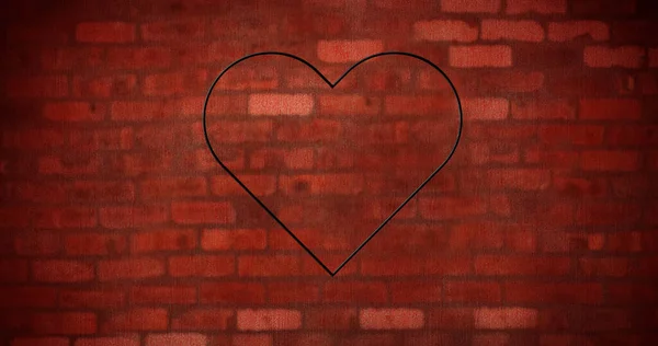 Зображення Сяючої Ікони Неонового Серця Цегляній Стіні Концепція Соціальних Медіа — стокове фото