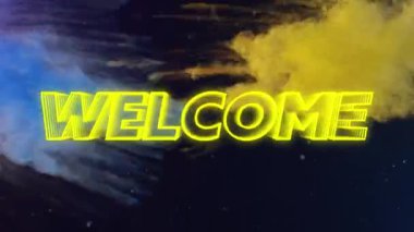 Duman izlerinin üzerindeki neon mesajların animasyonu. Sosyal medya ve iletişim arayüzü kavramı dijital olarak oluşturulmuş video.