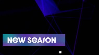 Siyah arkaplanda yeni sezon metinlerinin ve şekillerinin animasyonu. Sosyal medya ve iletişim arayüzü kavramı dijital olarak oluşturulmuş video.