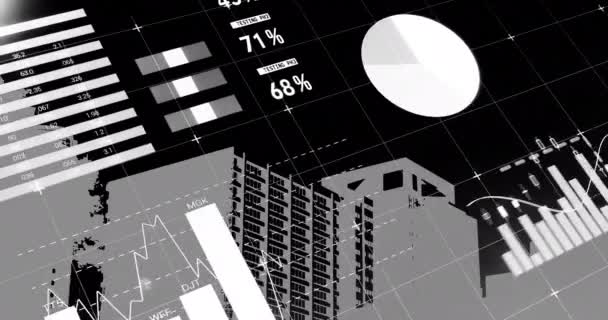 Animacja Przetwarzania Danych Finansowych Przestrzeni Miejskiej Globalny Biznes Finanse Połączenia — Wideo stockowe