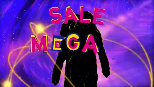 Animacja Tekstu Mega Sprzedaży Sylwetek Kobiet Tańczących Niebieskim Tle Koncepcja — Wideo stockowe