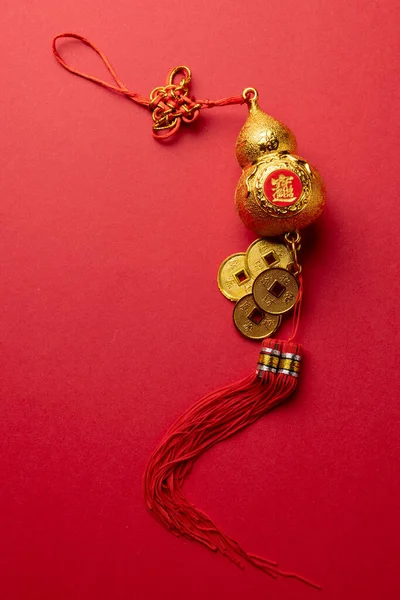 Composition of traditional chinese decoration on red background. Chinese new year, tradition and celebration concept.