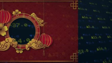 Veri işleme üzerinde kırmızı zemin üzerinde dönen çerçeve animasyonu. Küresel bilim, dijital arayüz ve veri işleme kavramı dijital olarak oluşturulmuş video.