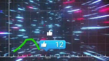 Ortam simgeleri üzerinde veri işleme animasyonu. Küresel iş ve dijital arayüz kavramı dijital olarak oluşturulmuş video.