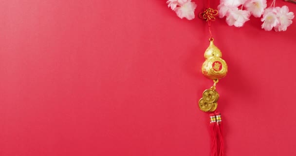 Видео Красного Китайского Декора Красном Фоне Китайский Новый Год Традиция — стоковое видео