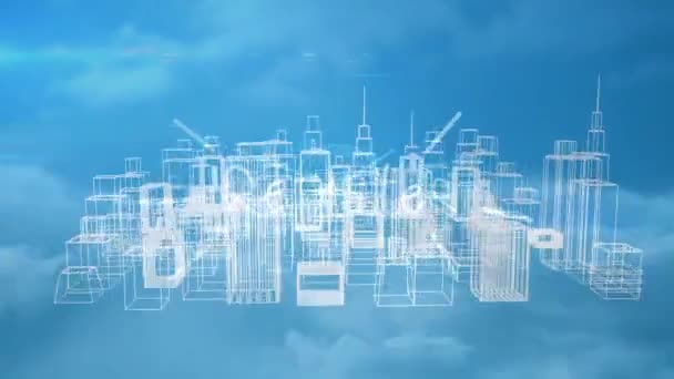 Şehir Manzarası Üzerindeki Bağlantı Ağının Animasyonu Küresel Bağlantılar Veri Işleme — Stok video