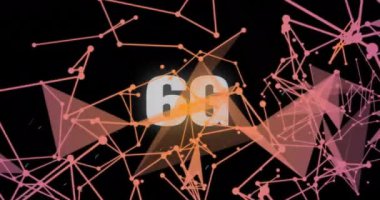 Çizgilerle bağlantılı çok renkli noktaların canlandırılması ve 6G metni üzerinde geometrik şekiller oluşturulması. Dijital olarak üretilmiş, hologram, bağlantı, iletişim, soyut ve geleceksel teknoloji kavramı.