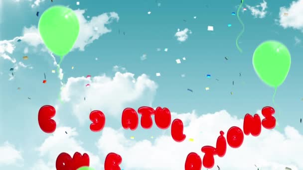 雲の上にお祝いのテキストのアニメーション パーティー お祝い デジタルインターフェイスの概念デジタル生成ビデオ — ストック動画
