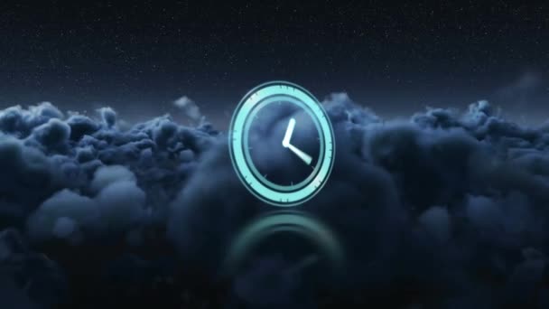 Animation Eines Rotierenden Tresorschlosses Mit Uhrzeiger Über Wolken Kommunikation Datentechnik — Stockvideo