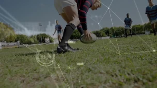 Animação Rede Conexões Com Processamento Dados Sobre Diversos Jogadores Rugby — Vídeo de Stock