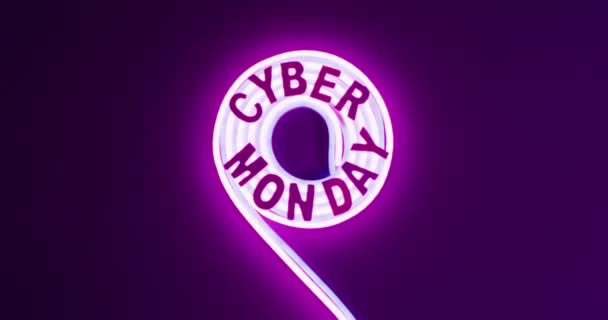 Zusammensetzung Des Cyber Monday Textes Mit Neonlichtern Auf Violettem Hintergrund — Stockvideo