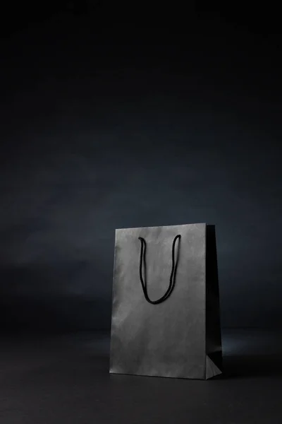 Composition Gray Paper Shopping Bag Gray Background Retail Shopping Black — Stock Photo, Image