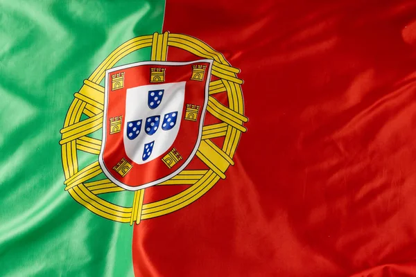 ポルトガルのしわだらけの国旗のクローズアップの画像 愛国心 お祝いの概念 — ストック写真