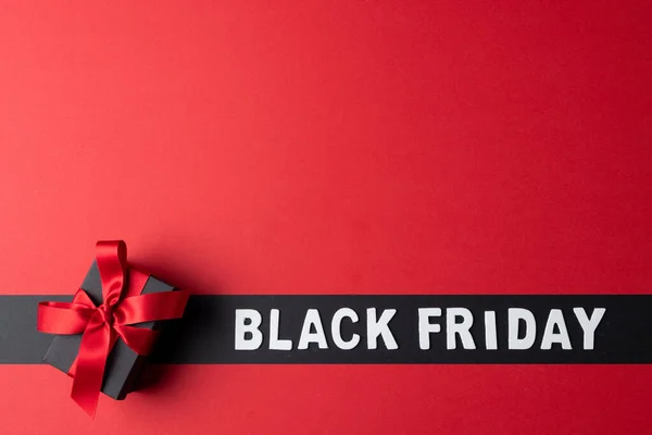 Composition Present Pink Ribbon Black Friday Text Gray Pink Background — Stock Photo, Image