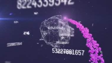 Dünyanın dört bir yanındaki canlı sayım numaraları ve mavi arka planda parlayan lensler. Dijital olarak üretilmiş, hologram, küreselleşme, rakamlar, ışık, finans ve teknoloji kavramı.