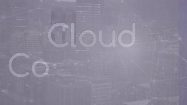 Animatie Van Cloud Computing Tekst Media Pictogrammen Stadsgezicht Global Business — Stockvideo
