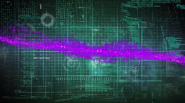 Siyah zemin üzerinde veri işleme üzerinde ışık noktalarının animasyonu. Küresel teknoloji, bilgisayar ve dijital arayüz kavramı dijital olarak oluşturulmuş video.