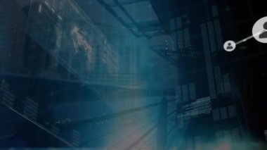 İnsan simgeleriyle veri işleme ağı animasyonu. Dijital olarak oluşturulmuş küresel bağlantılar, ağlar ve veri işleme kavramı.