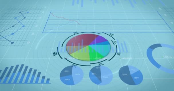 Animatie Van Verwerking Van Financiële Gegevens Financiële Grafieken Blauwe Achtergrond — Stockvideo