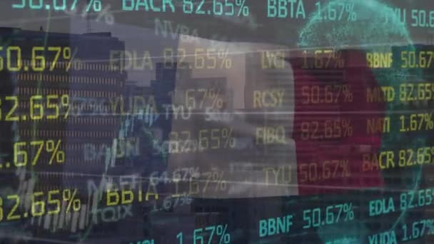 Animace Pestrobarevné Obchodní Rady Grafem Nad Vlajkou Francie Města Digitální — Stock video