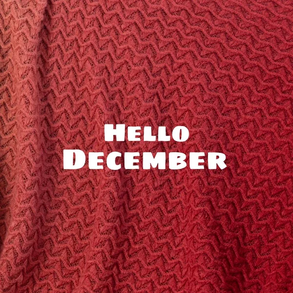 Composição Texto Olá Dezembro Sobre Fundo Vermelho Natal Inverno Celebração — Fotografia de Stock