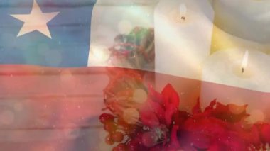 Mumların üzerinde Şili bayrağı animasyonu. Küresel vatanseverlik ve dijital arayüz kavramı dijital olarak oluşturulmuş video.