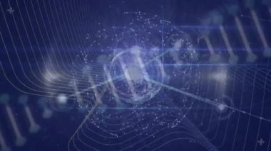 Veri işleme üzerinden bağlantı ağının animasyonu. Küresel bağlantılar veri işleme ve ağ oluşturma kavramı dijital olarak oluşturuldu.