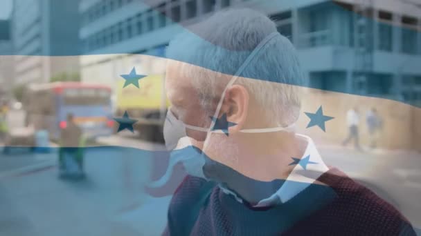 Animation Flag Honduras Waving Caucasian Man Wearing Face Mask City — Stock Video