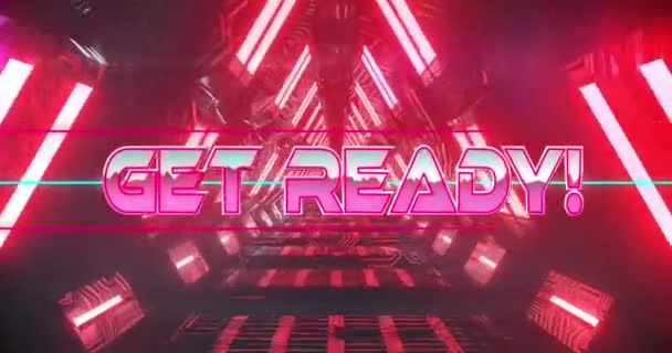 Animation Get Ready Text Banner Neon Red Glowing Tunnel Seamless — Stock Video