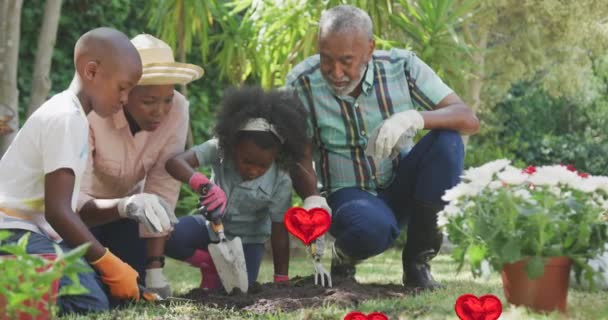 Animazione Palloncini Cardiaci Piante Giardinaggio Afro Americane Famiglia Amore Tecnologia — Video Stock