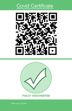 Kapsamlı aşı sertifikası ve ekranda QR kodu. covid 19 salgın dijital kompozit görüntüsü sırasında sağlık, yaşam tarzı, seyahat ve teknoloji.