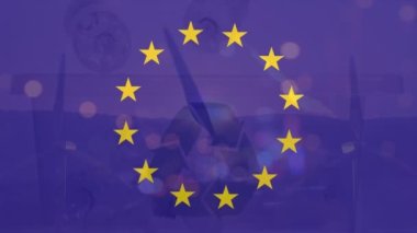 Bayrak üzerinde finansal veri işleme animasyonu. Dijital olarak oluşturulmuş küresel mali ve veri işleme kavramı.