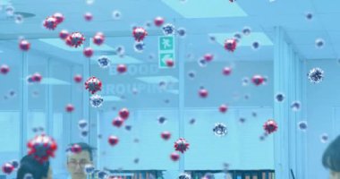 Çeşitli doktorlar üzerinde virüs hücrelerinin canlandırılması. Dijital olarak oluşturulmuş küresel salgın ve dijital arayüz kavramı.