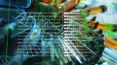 Bulanık arkaplanda dijital veri işleme animasyonu. Ticari dağıtım hizmetleri ekonomi ve teknoloji dijital olarak üretildi.