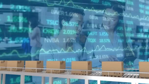 Animación Del Procesamiento Datos Financieros Través Dos Empresarias Diversas Concepto — Vídeos de Stock