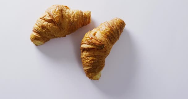 Video Close Croissants Copy Space White Background Food Baking Concept — Stock Video