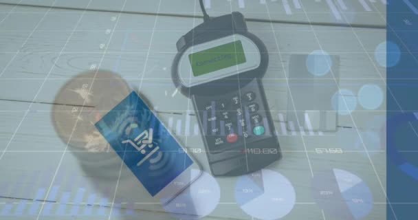 Animation Traitement Des Données Financières Smartphone Terminal Paiement Concept Global — Video