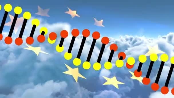 Animação Fio Dna Rotativo Sobre Bandeira União Europeia Nuvens Etc — Vídeo de Stock