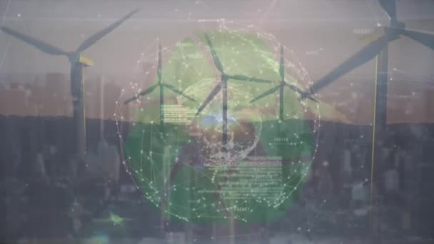 Animacja Kuli Ziemskiej Sieci Połączeń Przez Przędzenie Pasma Dna Globalne — Wideo stockowe