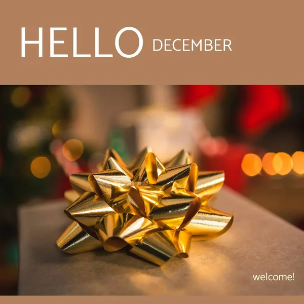 Composição Texto Olá Dezembro Sobre Presente Natal Conceito Inverno Celebração — Fotografia de Stock