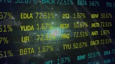Dijital ekranda finansal veri işleme animasyonu. Dijital arayüz teknolojisi ve dijital olarak üretilen ağ konsepti küresel veri işleme.