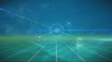 Animation of network of connections over data processing. Global connections technology and digital interface concept digitally generated video.