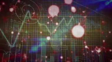 Animation of molecules over data processing on black background. Global technology, computing and digital interface concept digitally generated video.