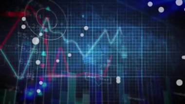 Siyah zemin üzerinde veri işleme üzerinde ışık noktalarının animasyonu. Küresel teknoloji, bilgisayar ve dijital arayüz kavramı dijital olarak oluşturulmuş video.