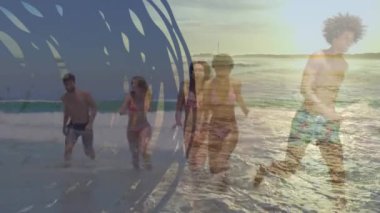 Kırsal kesimde tablet kullanan bir kadının üzerindeki dünyanın animasyonu. Seyahat tatili vatanseverliği ve dijital olarak üretilen kutlama konsepti.